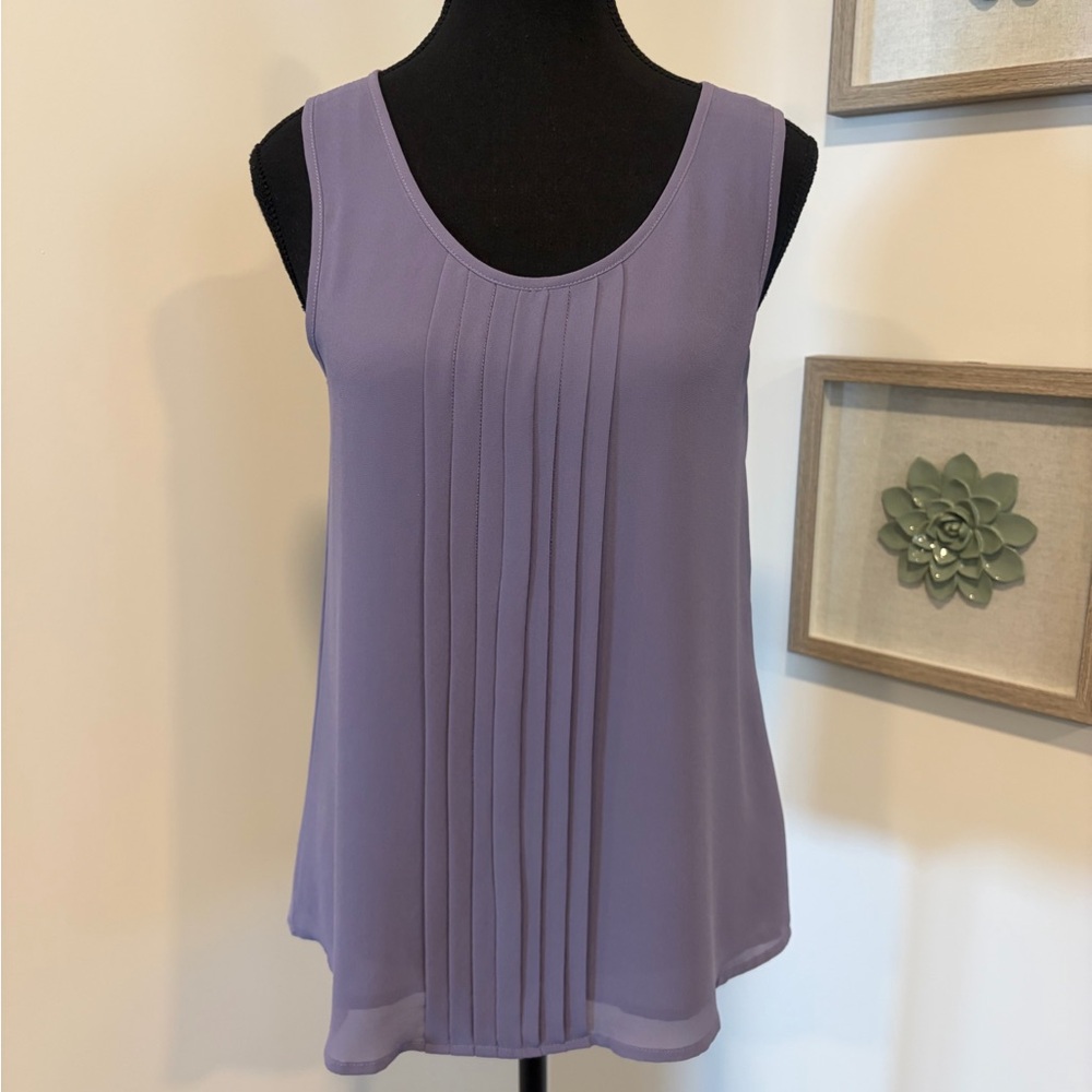 Naked Zebra Purple Pleated Blouse With Sheer Back Detail/Buttons EUC
